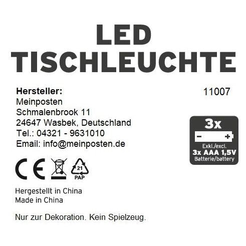 Tischleuchte Touch dimmbar LED Lampe schwarz kabellos Höhe 26 cm