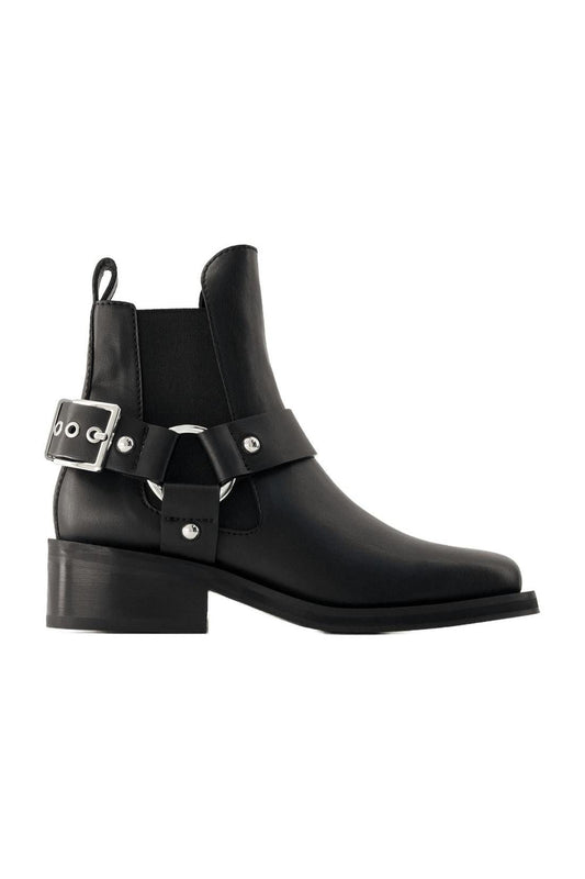 Biker Chelsea Ankle Boots - Ganni - Leder - Schwarz