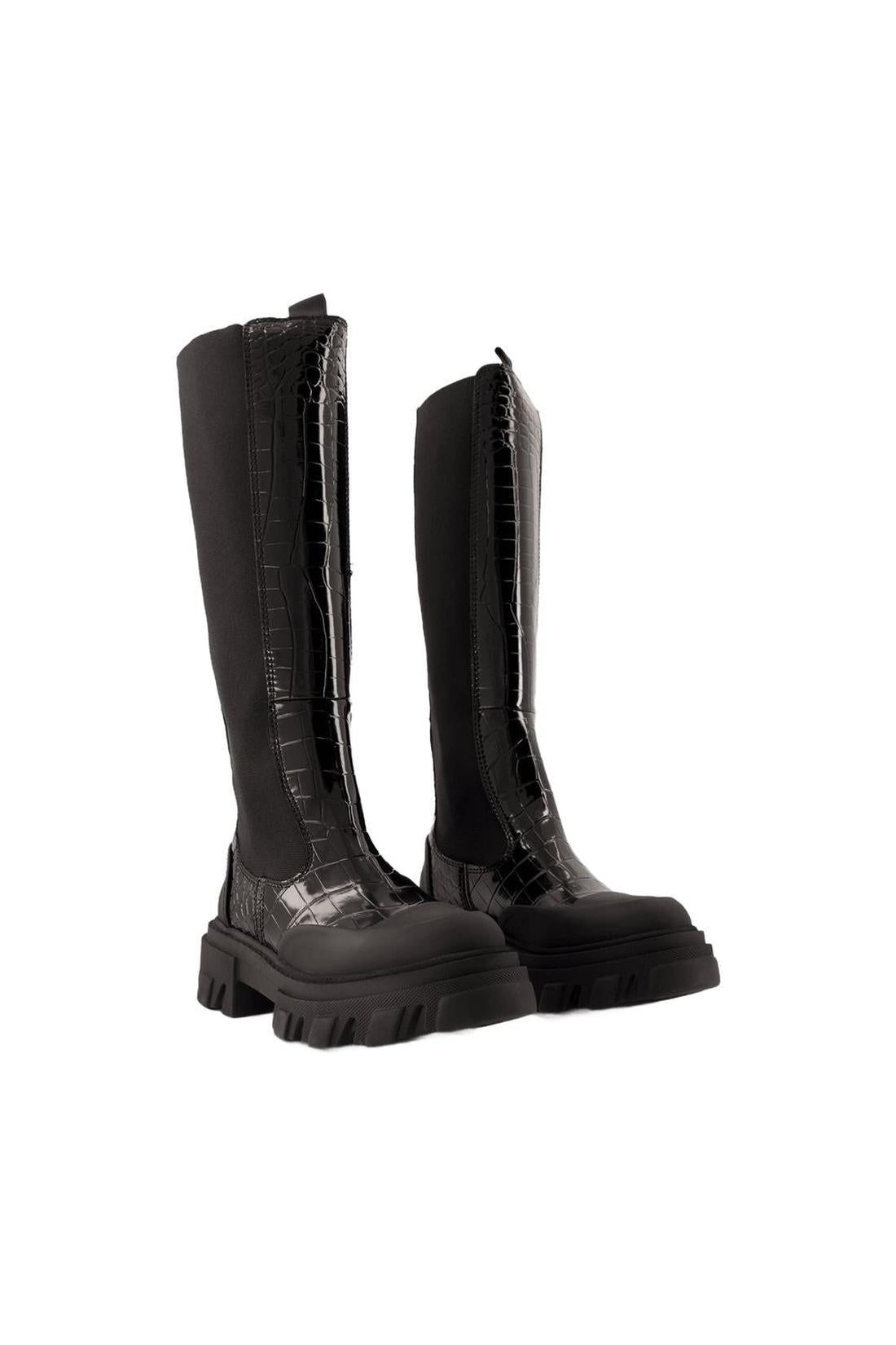 Cleated High Chelsea Stiefel - Ganni - Kunstleder - Schwarz