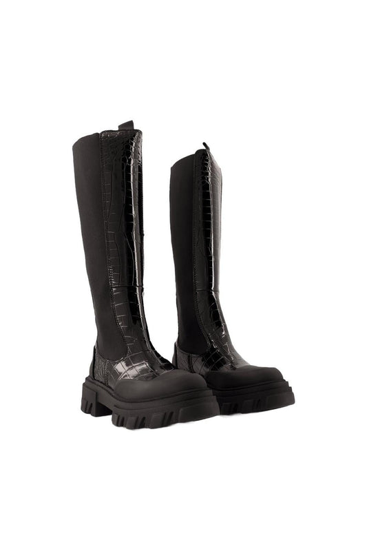 Cleated High Chelsea Stiefel - Ganni - Kunstleder - Schwarz