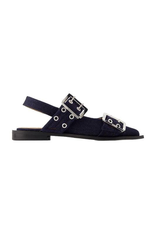 Feminine Buckle Ballerinas - Ganni - Baumwolle - Blau