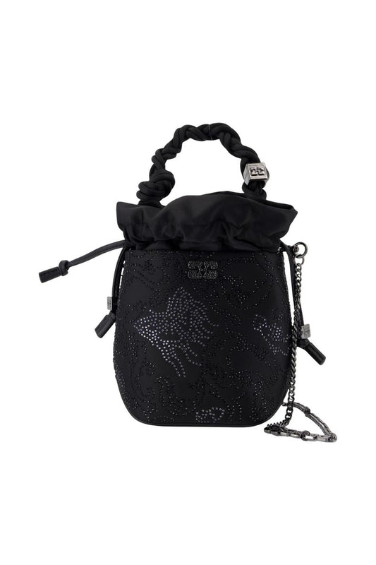 Bou Mini Flower Handtasche - Ganni - Satin - Schwarz