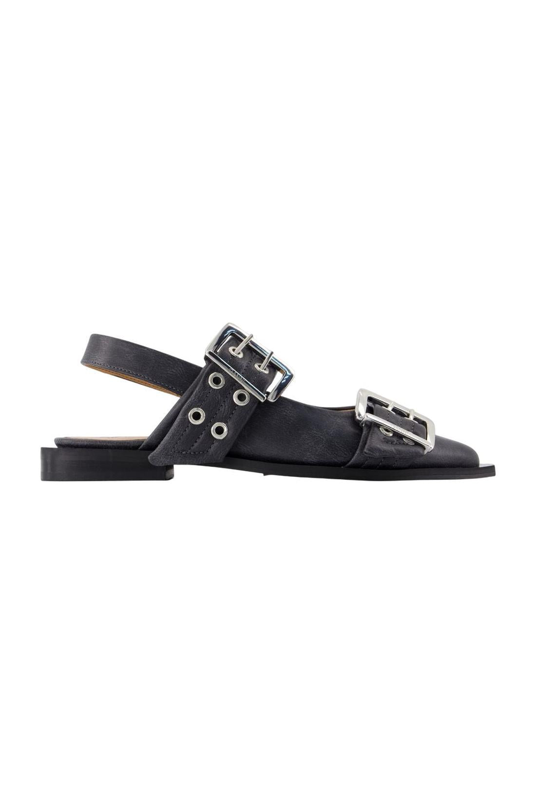 Feminine Buckle Vintage Ballerinas - Ganni - Leder - Grau
