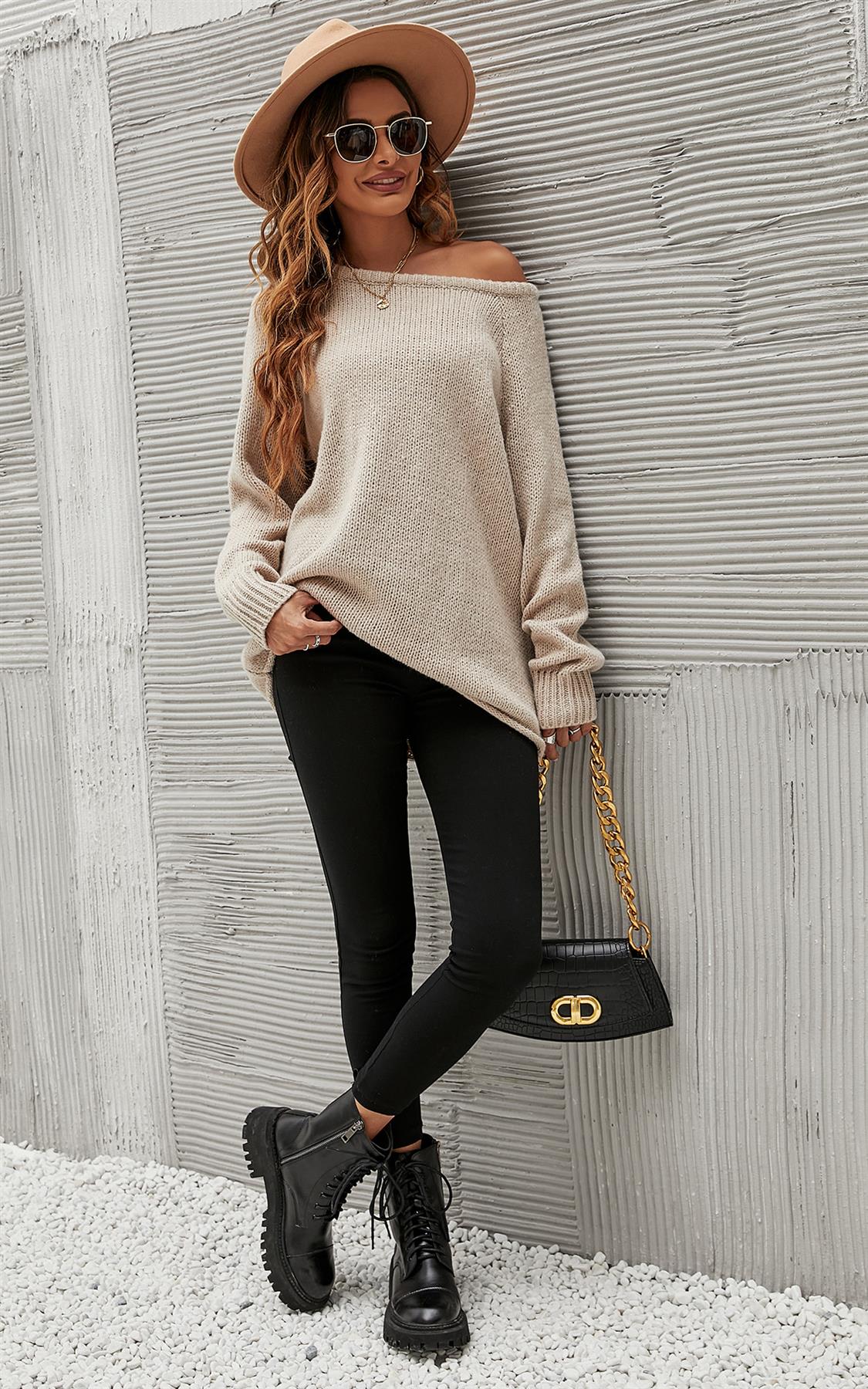 Comfy Jumper Top In Beige