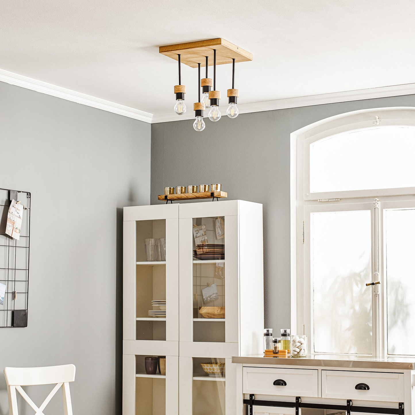 B-flokks Euluna loftlampi Millume eikarviður ferkantaður 5 ljósa skrautlegur loftlampi E27 