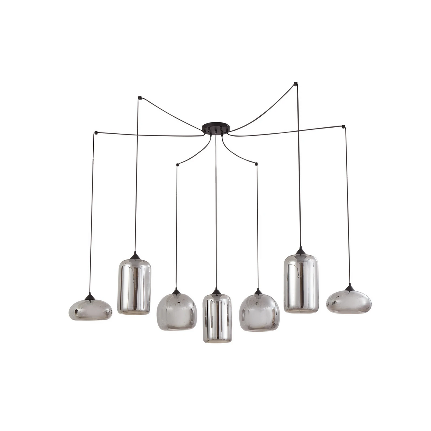 Lindby Marla hengiljós í B-flokki, 7 ljósa loftlampi, gler, reykgrár, 128 cm