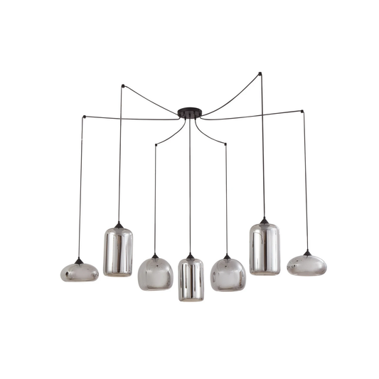 Lindby Marla hengiljós í B-flokki, 7 ljósa loftlampi, gler, reykgrár, 128 cm