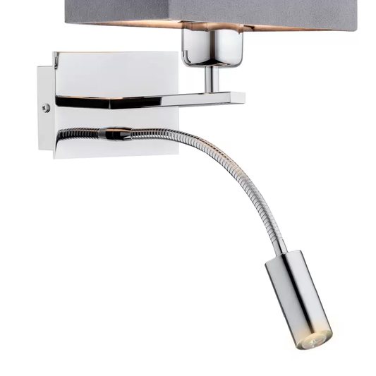 B-flokks Euluna vegglampi Harry, ferkantaður, krómaður, dökkgrár, veggljós, lampi, ljós E27 G9