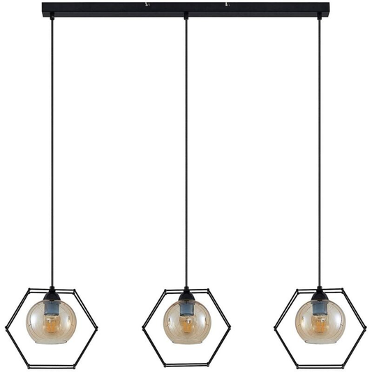 B-grade Lindby Dajanira pendant light, three-light, amber pendant lamp, light fixture.