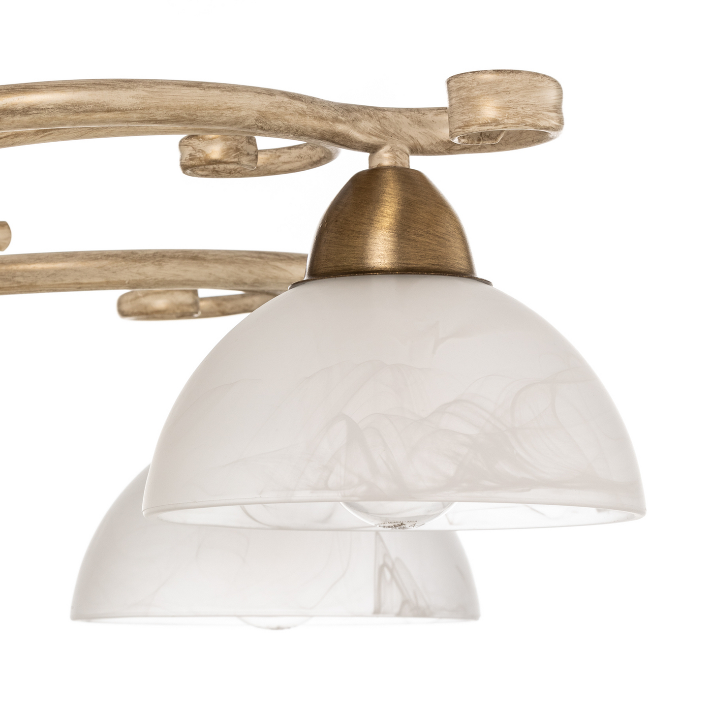 Loftlampi Flora í B-flokki, fimm glerskjáir, hvítt messing, loftljós, lampi, ljós S51