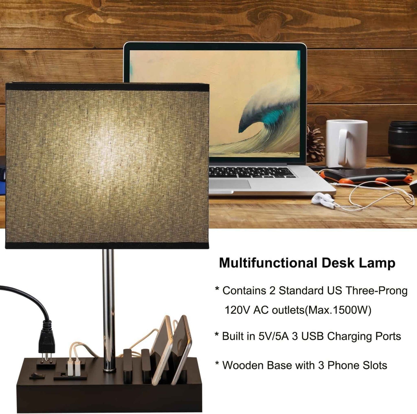 Multi-Functional USB Table Lamp with Charging Ports & Phone Stand
