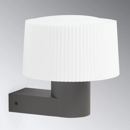 Faro Barcelona útiveggljós í B-flokki, Muffin, með rifjaðri skjá, vegglampa og kastljósi.