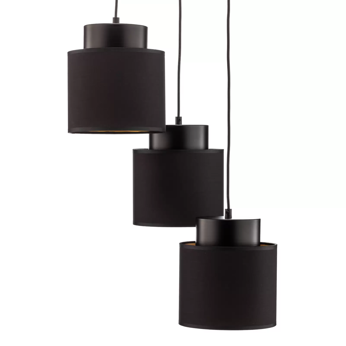 B-flokks Soho hengilampi, loftlampi, sívalur, kringlóttur, með þremur ljósum, svart/gull