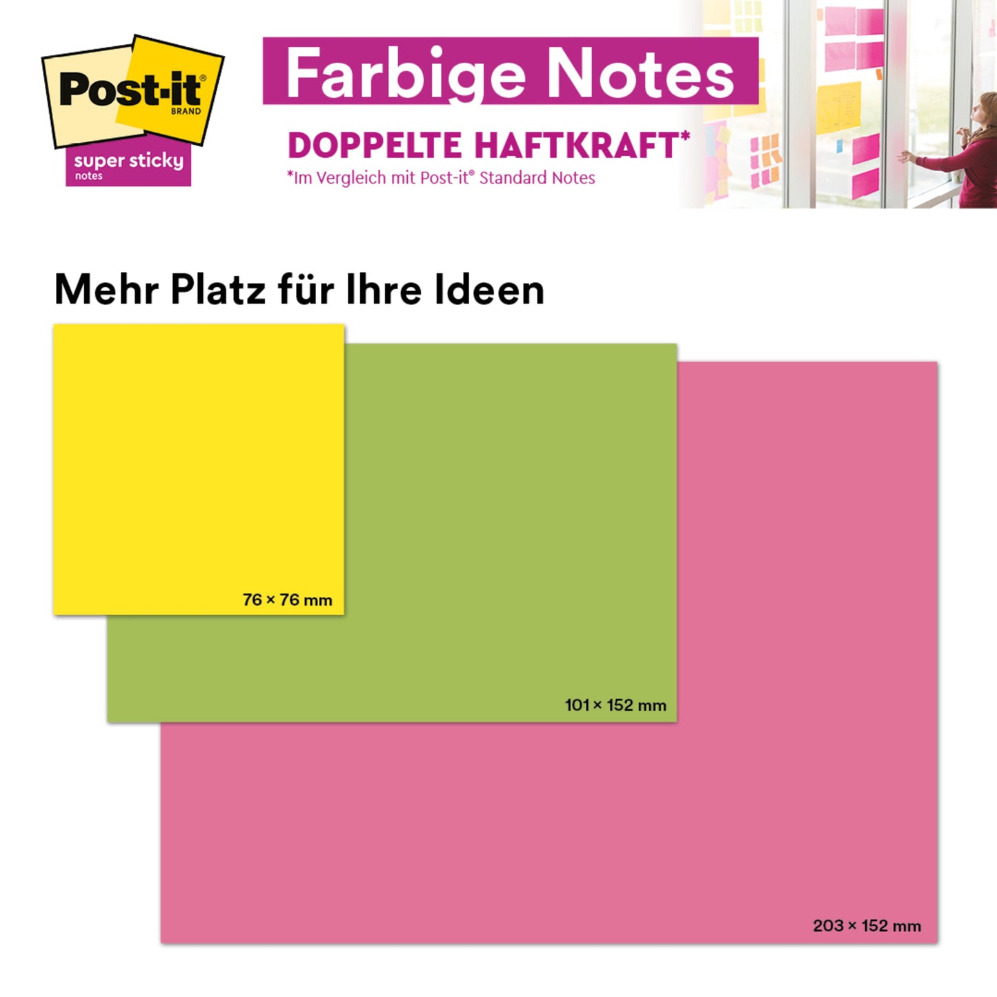Post-it® Super Sticky Notes im Großformat, Verschiedene Farben, 45 Blatt/Block, 100% PEFC