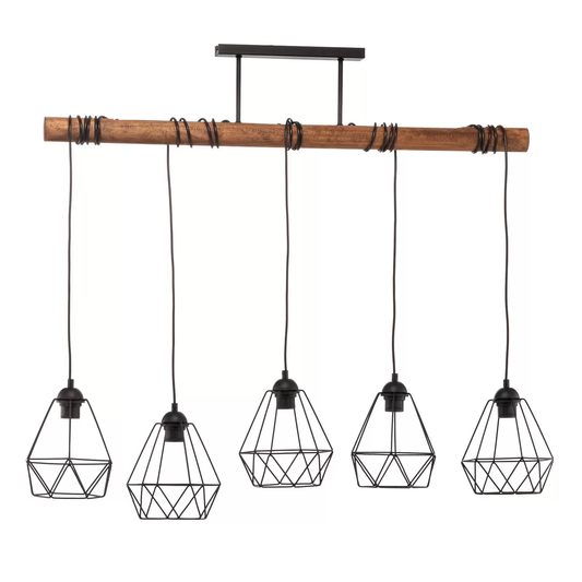 Hengilampi Acero á lager með búrskjám, fimm pera hengilampi, E27 ljós