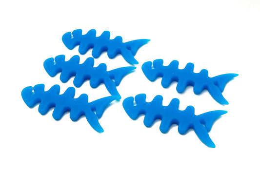 SYSTEM-S Set of 5 cable manager wrap cable winder fish shape silicone winder cable protector in blue