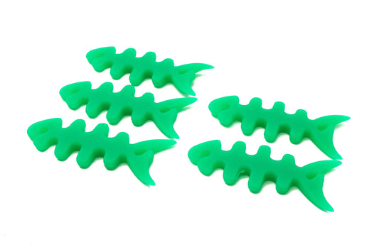 SYSTEM-S Set of 5 cable manager wrap cable winder fish shape silicone winder cable protector in green