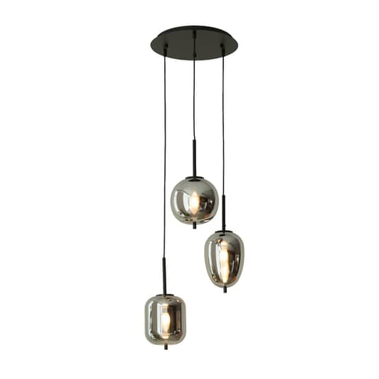 B-grade Lindby Gileos smoked glass pendant lamp, ceiling lamp, light fixture, 3 lights, 925 