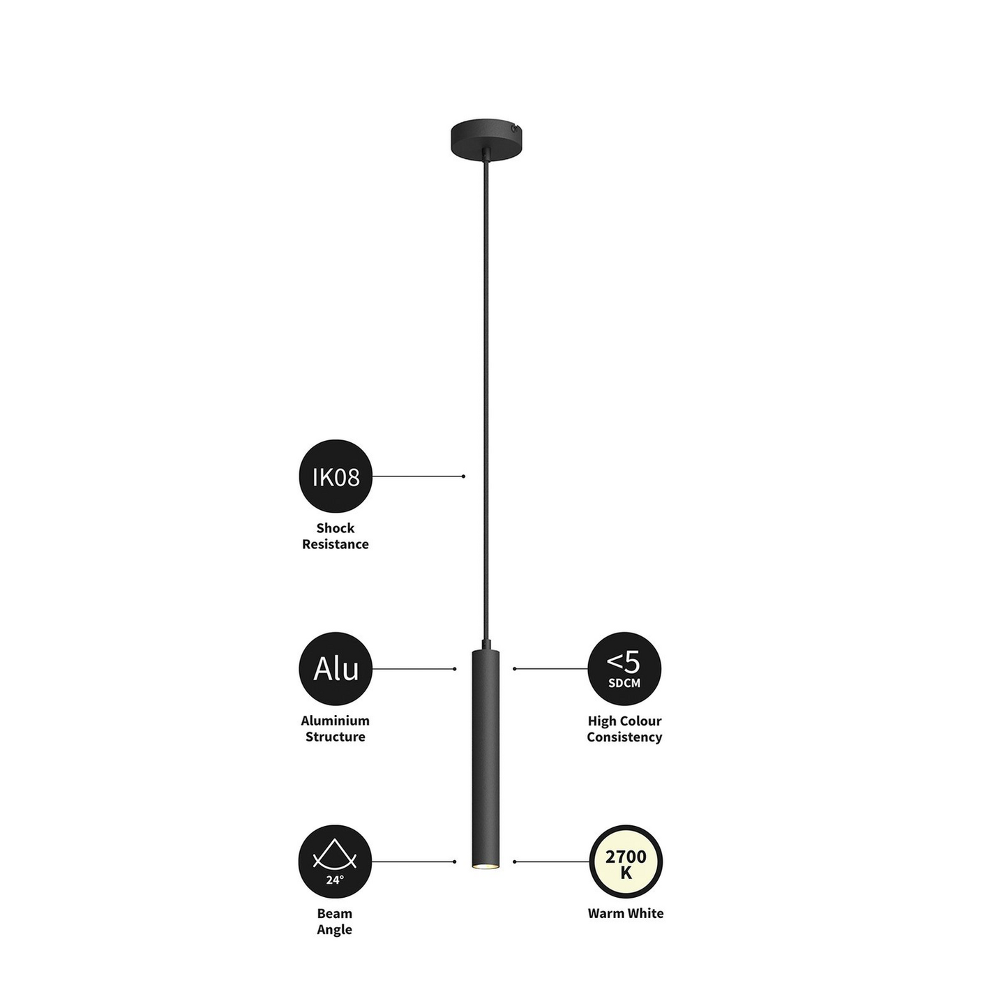 Arcchio Franka LED hengilampi í B-flokki, loftlampi, 1 ljós, svartur 