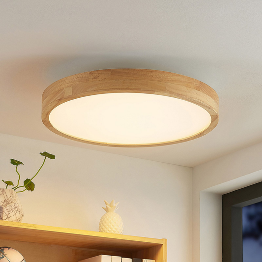 B-grade Lindby Lanira LED ceiling lamp, oak wood, 50cm, 29 W433 