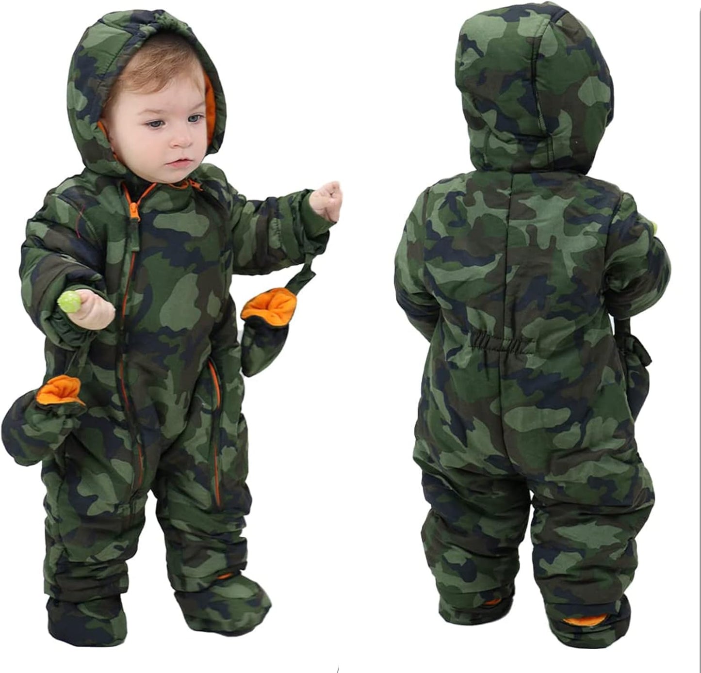 Baby Winter Overall with Hood, Snowsuits with Gloves and Booties, Girls' and Boys' Warm Clothing Set 