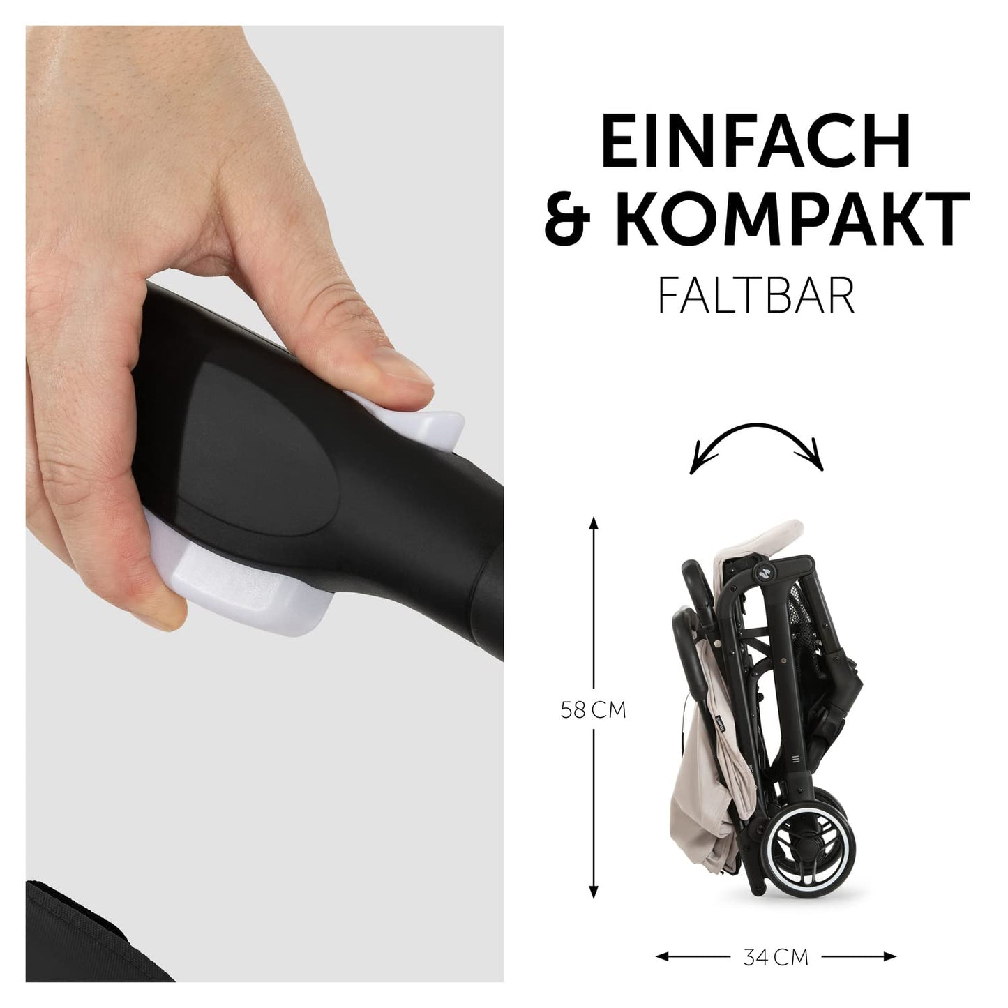 Hauck Travel N Care Dark Olive barnavagn – Léttur ferðavagn fyrir börn frá fæðingu til 22 kg með hallaaðgerð, nettur og með sólarvörn 50+