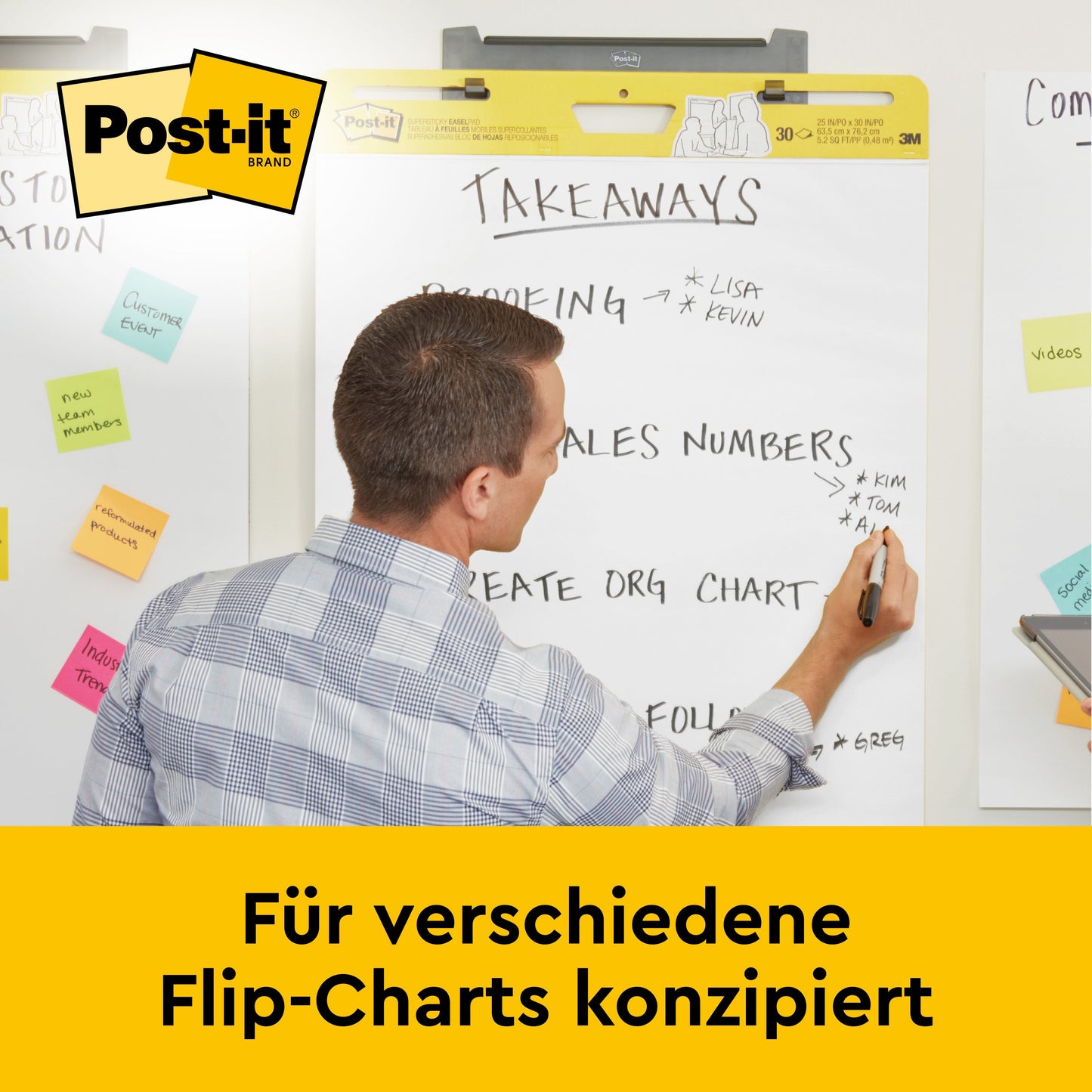Post-it® Super Sticky selbsthaftendes Meeting Chart/Flipchart 559P, Weiß, 63,5 cm x 76,2 cm, Promotion + Post-it® Super Sticky Meeting Notes, Verschiedene Neonfarben, 2 Blöcke + 4 Gratis/Packung, 100% PEFC, SGSCH-PEFC-COC-110078 | Packung (1 Set)