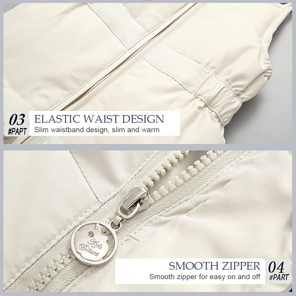 LSHDCER Snjógalli fyrir smábörn, strákar, stelpur, vetrargalli, skíðagalli, dúnjakki með loðhettu og dúnbuxum, tveggja hluta fatnaður