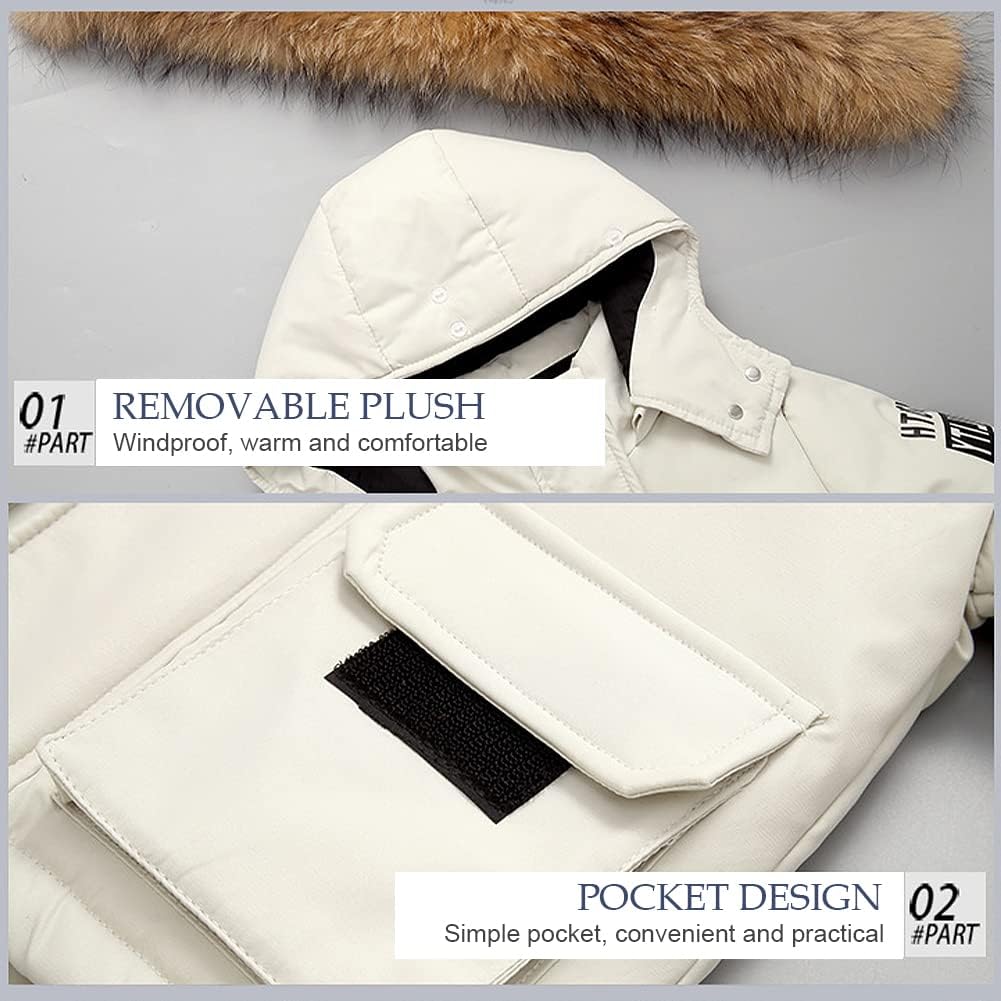 LSHDCER Snjógalli fyrir smábörn, strákar, stelpur, vetrargalli, skíðagalli, dúnjakki með loðhettu og dúnbuxum, tveggja hluta fatnaður