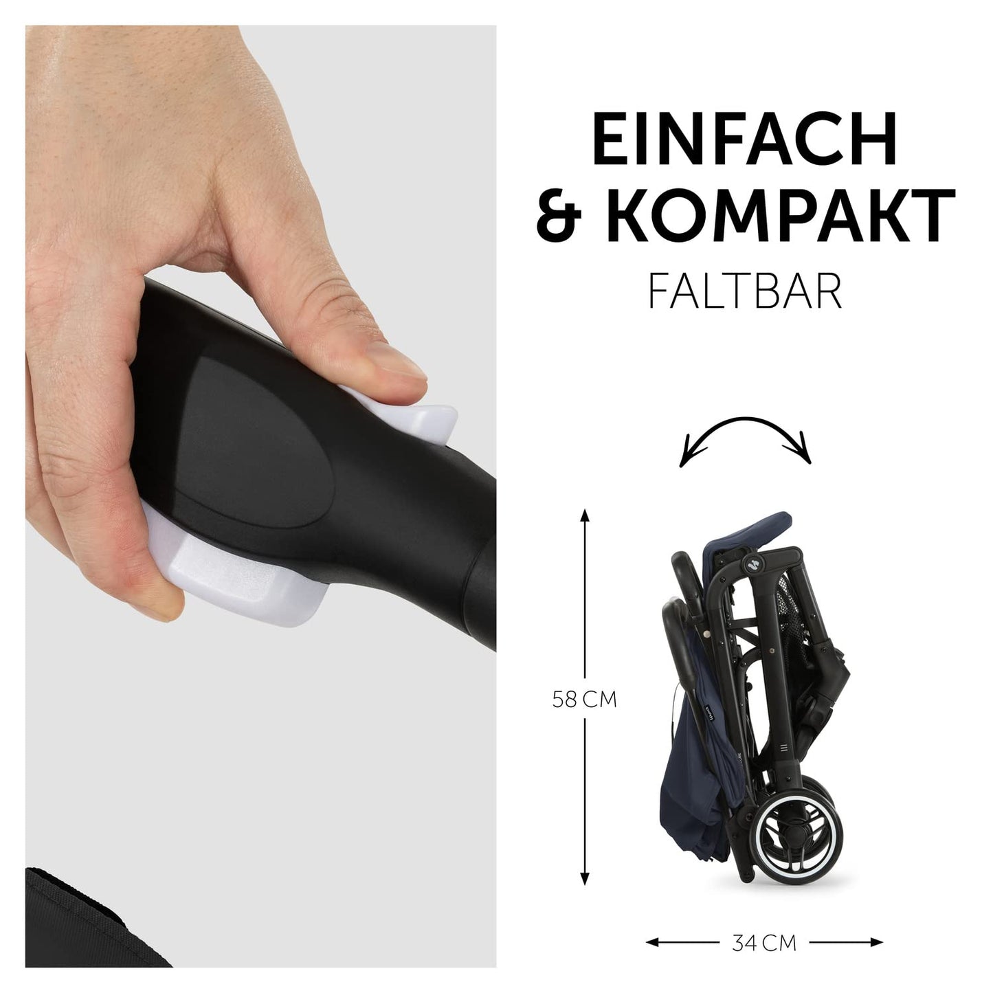 Hauck Travel N Care Dark Olive barnavagn – Léttur ferðavagn fyrir börn frá fæðingu til 22 kg með hallaaðgerð, nettur og með sólarvörn 50+