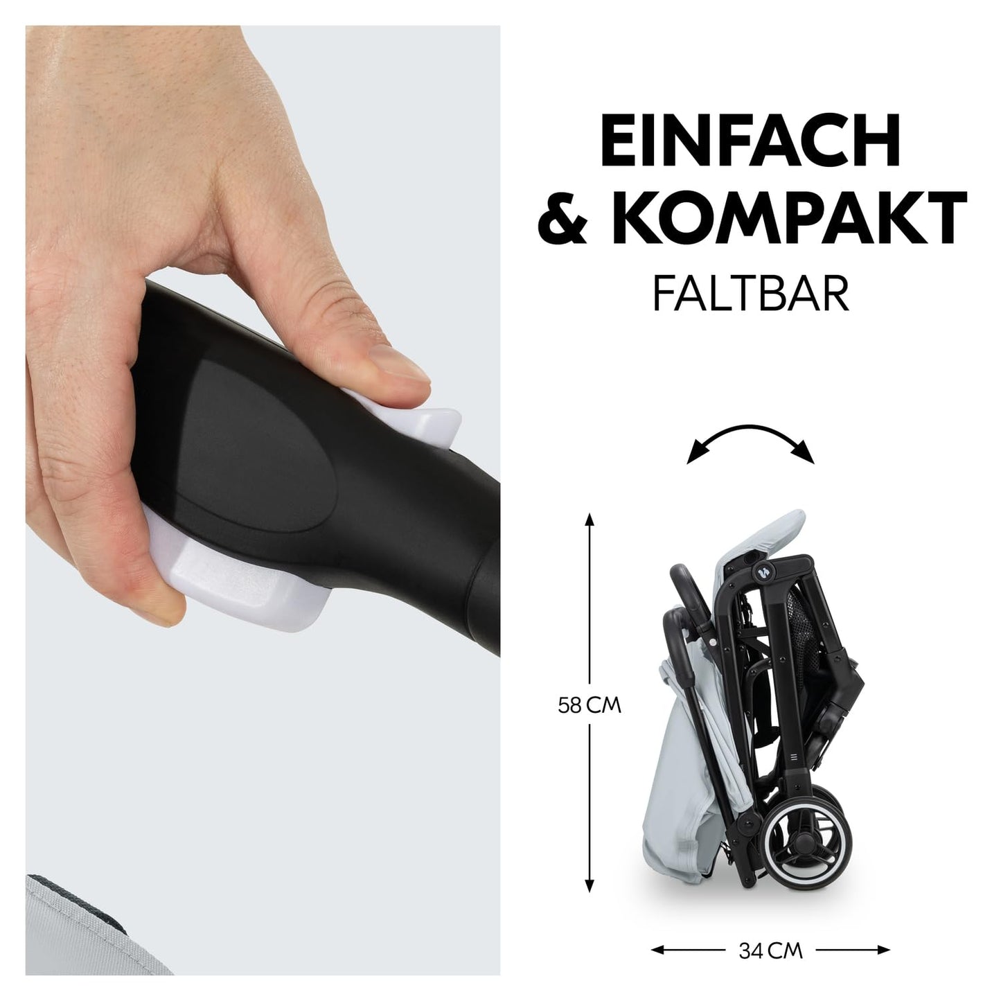 Hauck Travel N Care Dark Olive barnavagn – Léttur ferðavagn fyrir börn frá fæðingu til 22 kg með hallaaðgerð, nettur og með sólarvörn 50+