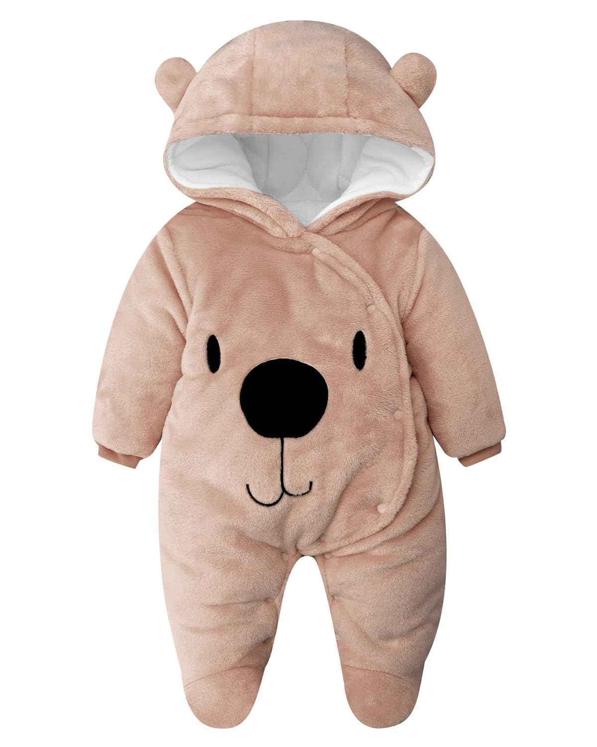 Vetrargalli með hettu fyrir börn, snjógalli, flannelspil, leikgalli með fótum, teiknimyndagalla, föt 0-3 mánaða 