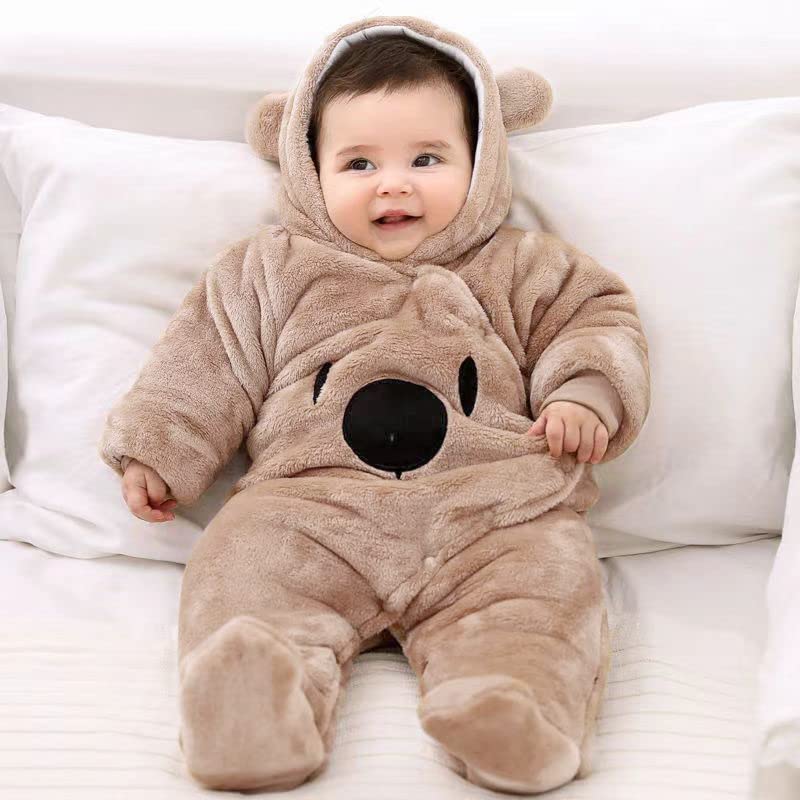 Vetrargalli með hettu fyrir börn, snjógalli, flannelspil, leikgalli með fótum, teiknimyndagalla, föt 0-3 mánaða 