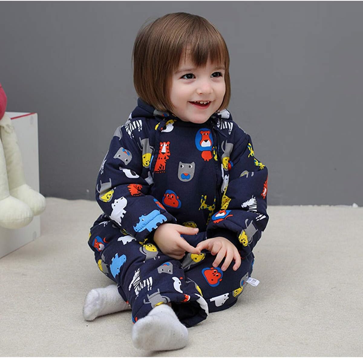 Baby Winter Overall with Hood, Snowsuits with Gloves and Booties, Girls' and Boys' Warm Clothing Set 