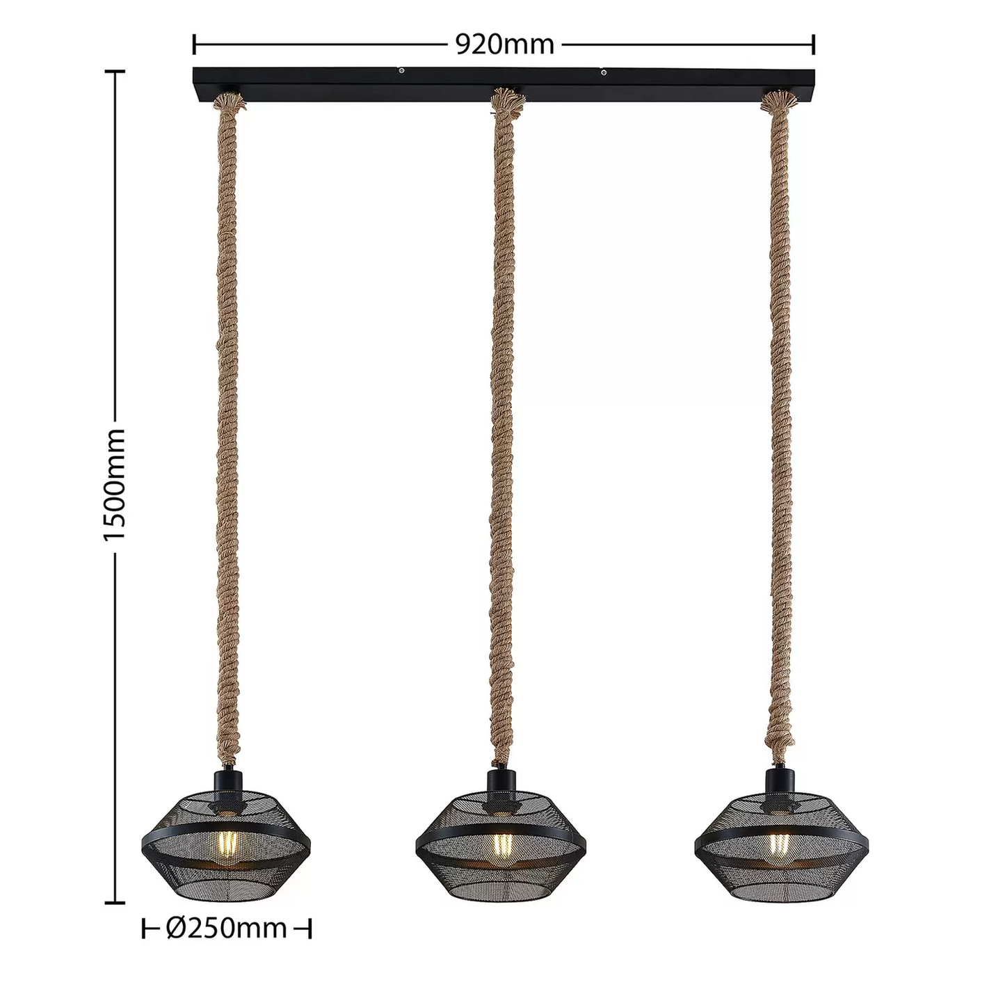 Lindby Rabia loftlampi í B-flokki, hengiljós, 3 ljós, aflöng, úr flauelsflís.