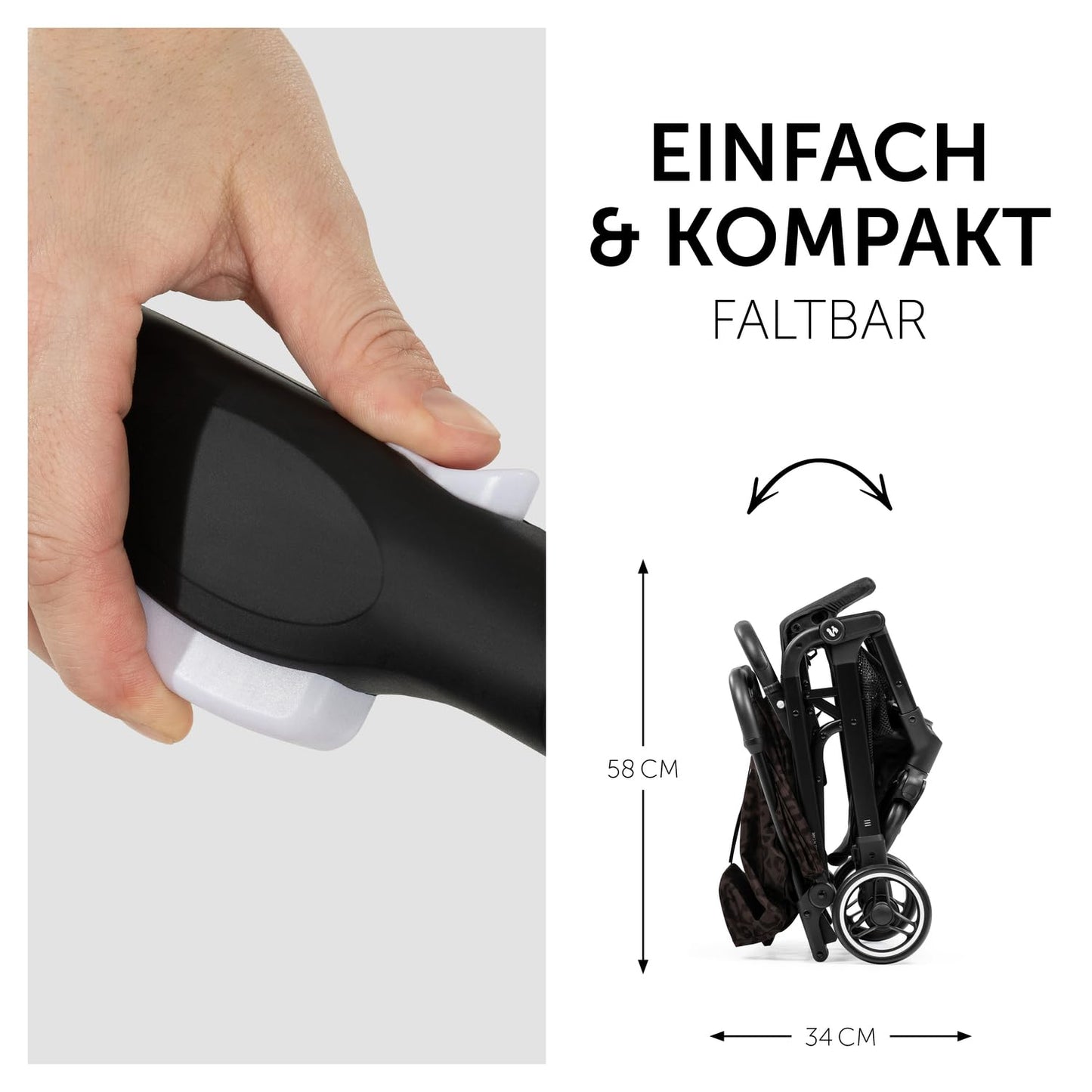 Hauck Travel N Care Dark Olive barnavagn – Léttur ferðavagn fyrir börn frá fæðingu til 22 kg með hallaaðgerð, nettur og með sólarvörn 50+