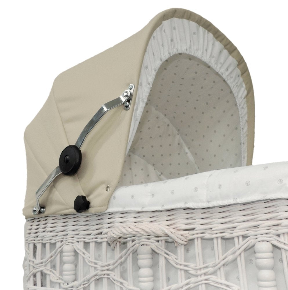 EICHHORN víðikörfu fyrir barnavagna, hvít körfa, ljósbrúnt efni - stórt liggjandi svæði, mjúkt fjöðrandi, þar á meðal dýna og regnhlíf