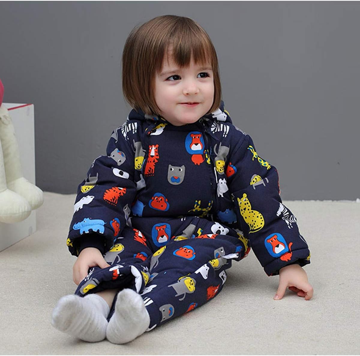 Baby Winter Overall with Hood, Snowsuits with Gloves and Booties, Girls' and Boys' Warm Clothing Set 