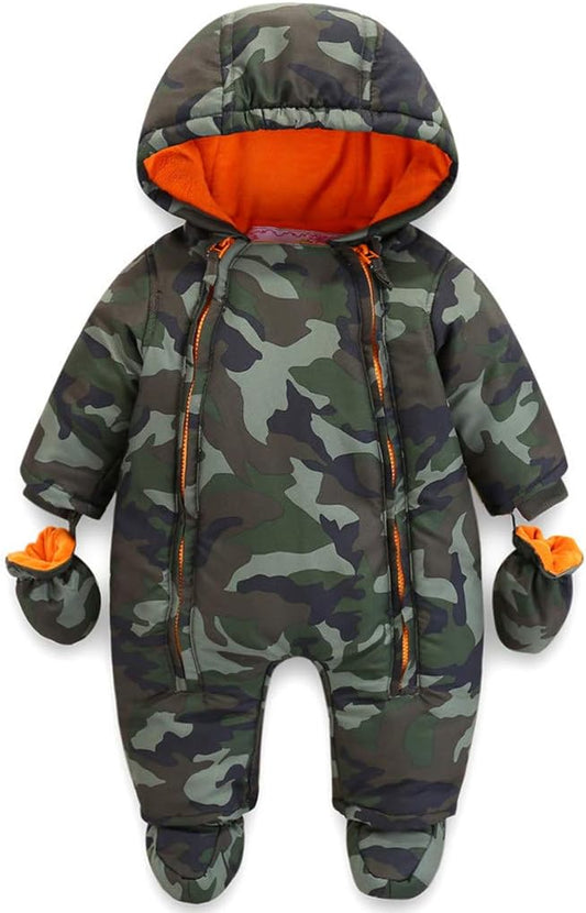 Baby Winter Overall Mit Kapuze Schneeanzüge mit Handschuhen und Füßlinge Mädchen Jungen Warm Kleidungsset