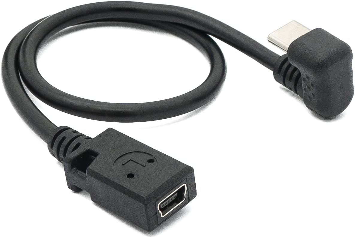 System-S USB 3.1 snúra 30 cm Type C karlkyns í 2.0 Mini B kvenkyns 180° horn í svörtu