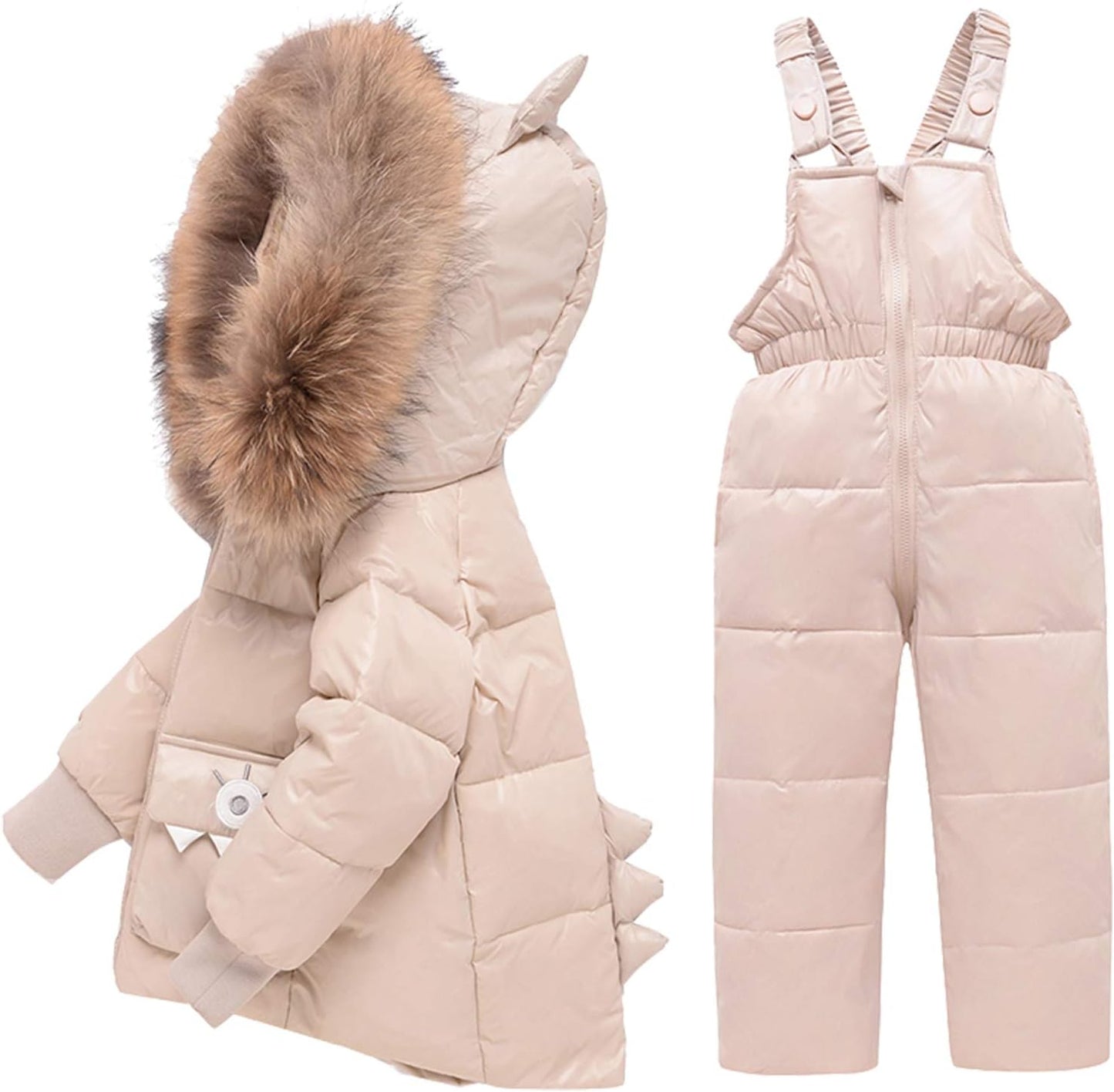 amropi skíðagalli fyrir stelpur, snjógalli fyrir börn, dúnjakki með hettu + skíðabuxur, tveggja hluta fatasett, vetrargalli fyrir 1-5 ára 