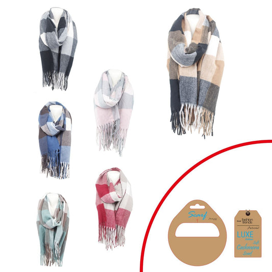 Winter Damen Schal » Cashmera Soft » Winterschal Karo Muster » Damenschal » Fransenschal 180 x 65 cm