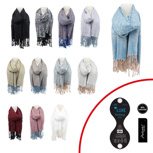 Damen Winter Schal » Winterschal 175 x 70 cm » Fransenschal mit Paisleymuster » Blumen Muster » seidig weich