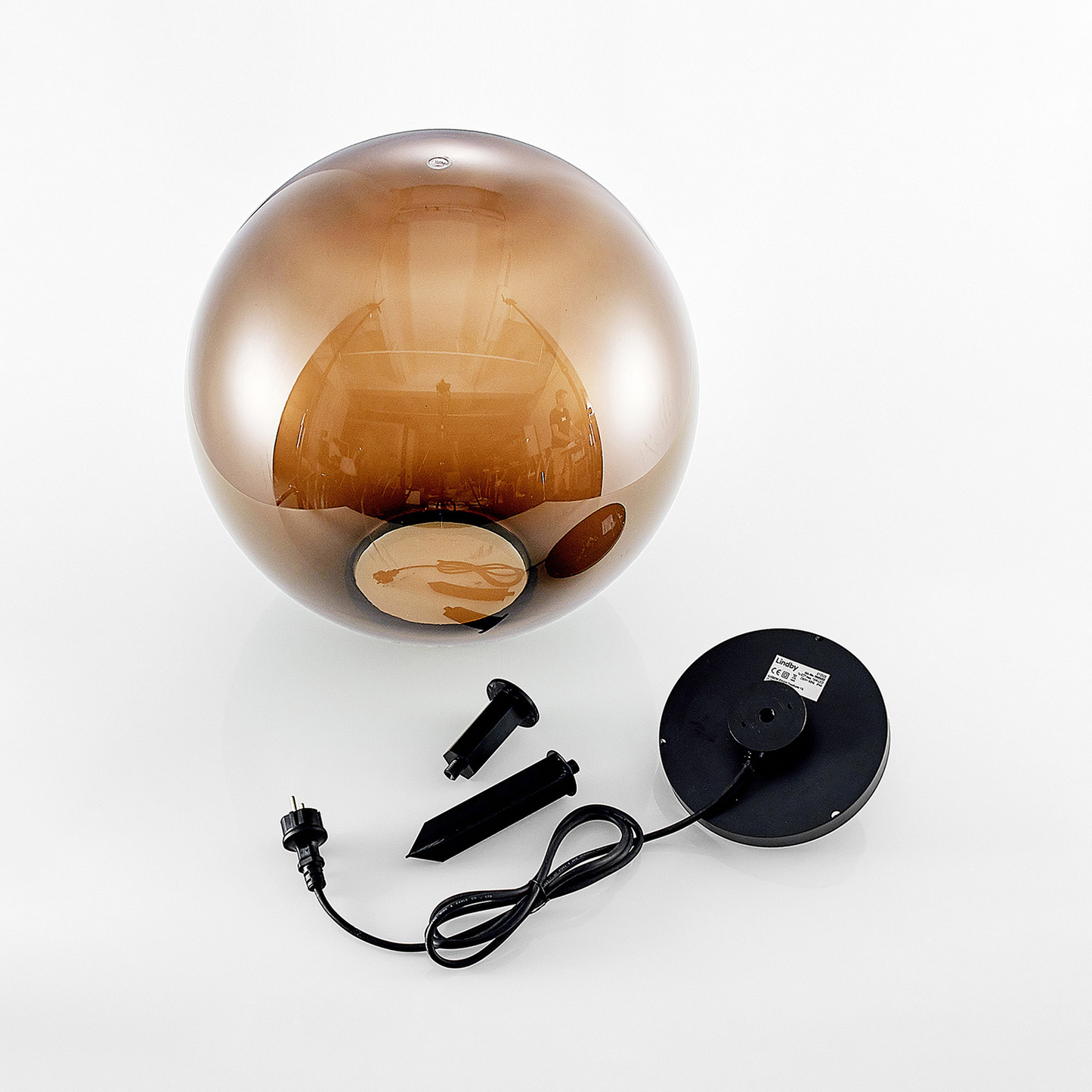 B-flokks skreytingarkúluljós Samini Lindby reykgrátt Ø 50 cm kúlulaga verönd IP44 E27 garður