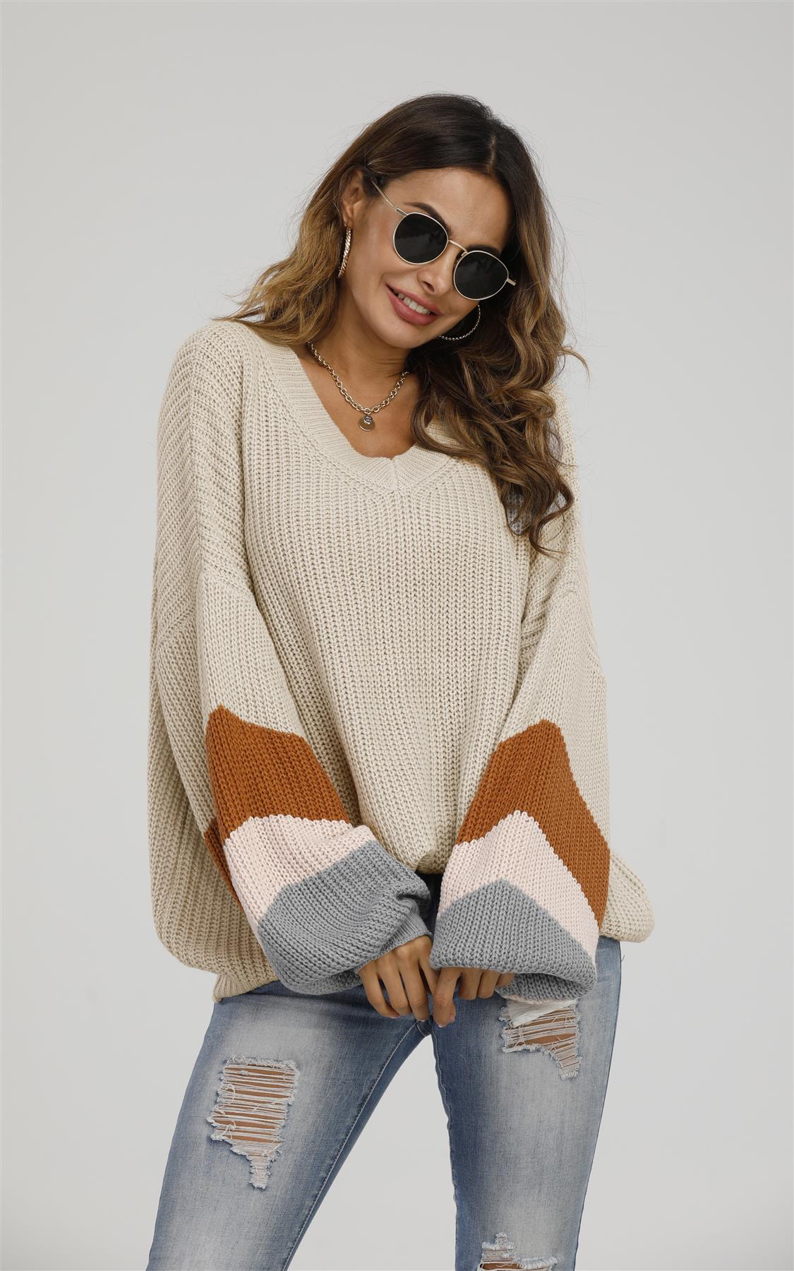 Striped Jumper In Beige & Peach Pink & Camel