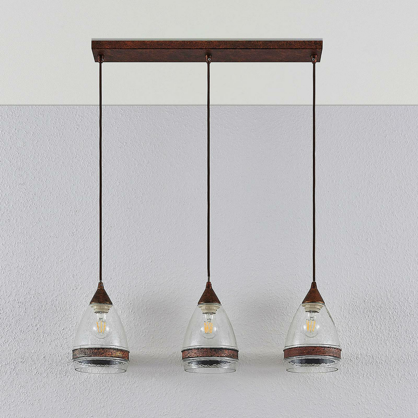B-grade Lindby glass pendant light Millina pendant lamp 3 lights E27 rust brown 6 