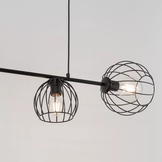 Hengilampi á lager, Madam, svartur, fjórir búrskjáir, hengilampi, E27