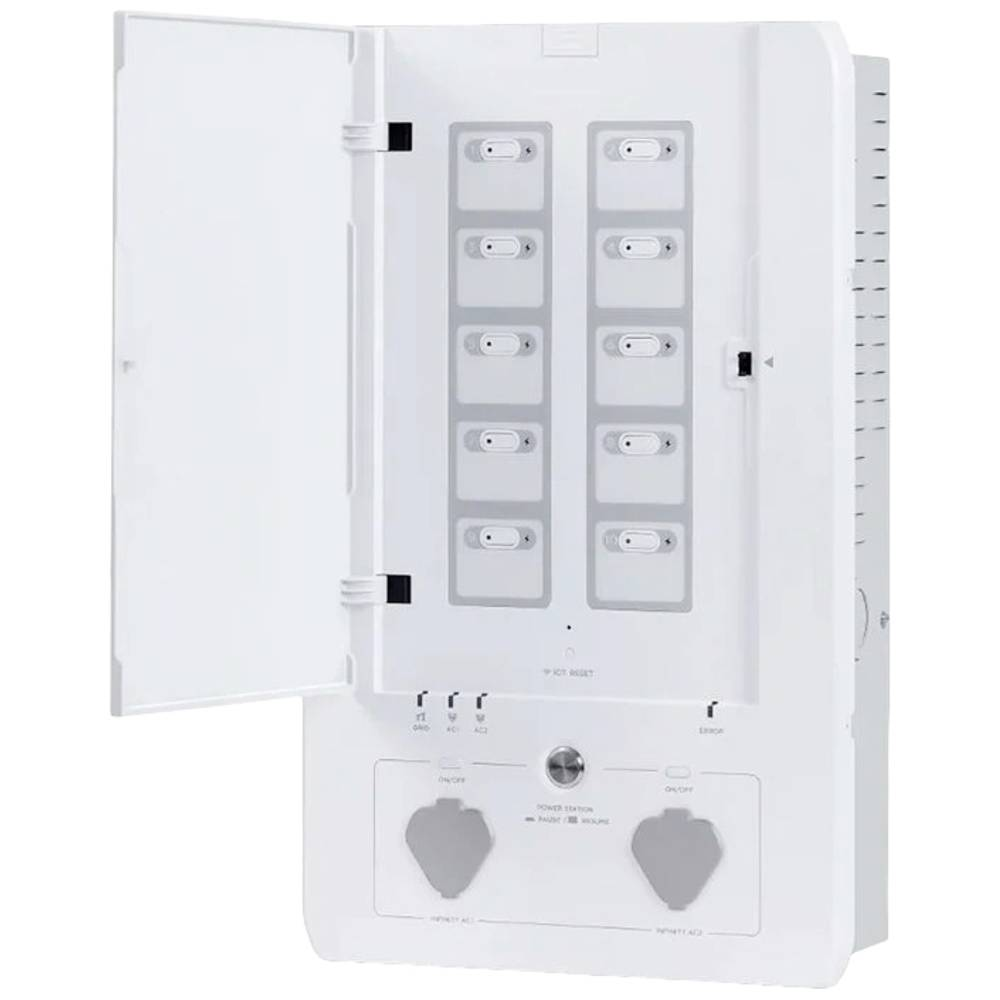 ECOFLOW snjallheimilisskjár með hvítu tengiboxi fyrir rafmagnsstöð, hleðslutæki