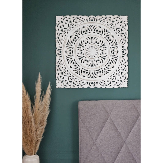 Wandornament Holz weiß 55x55 cm shabby Landhaus Ornament Holzornament Holzbild