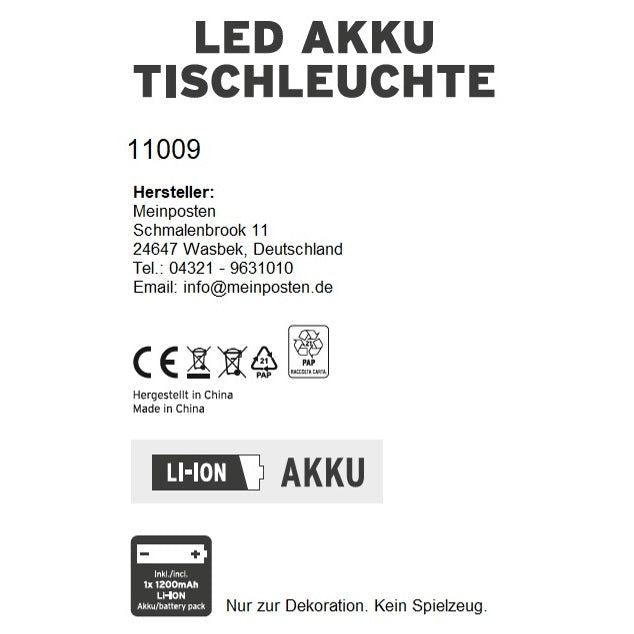 Lampe LED ohne Kabel Touch Tischleuchte Tischlampe Leuchte kabellos dimmbar